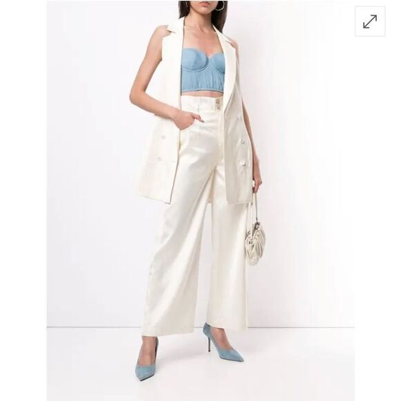 18 NWT 245.00 1 Fleur De Mail Cropped Twill Bustier Top Chambray Size Large - Picture 2 of 8